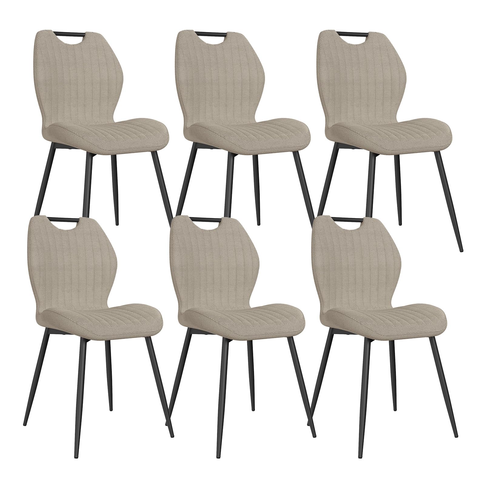 JIJIAN Lot de 6 Chaises de Salle à Manger, Chaise tapissée, Dossier en Tissu, Pieds en Métal, Gris Brun