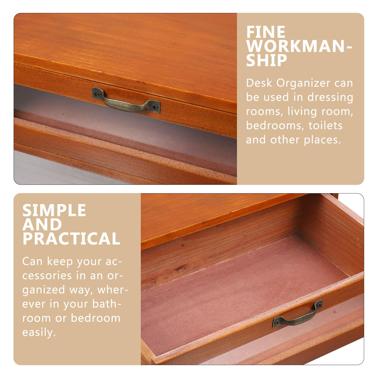 TOYANDONA Organizer da Scrivania in Legno Solido con Cassetto Singolo, Scatola Porta Cosmetici e Porta Prodotti la Cura della Pelle, Organizer Multifunzione per Ufficio, Bagno e Camera