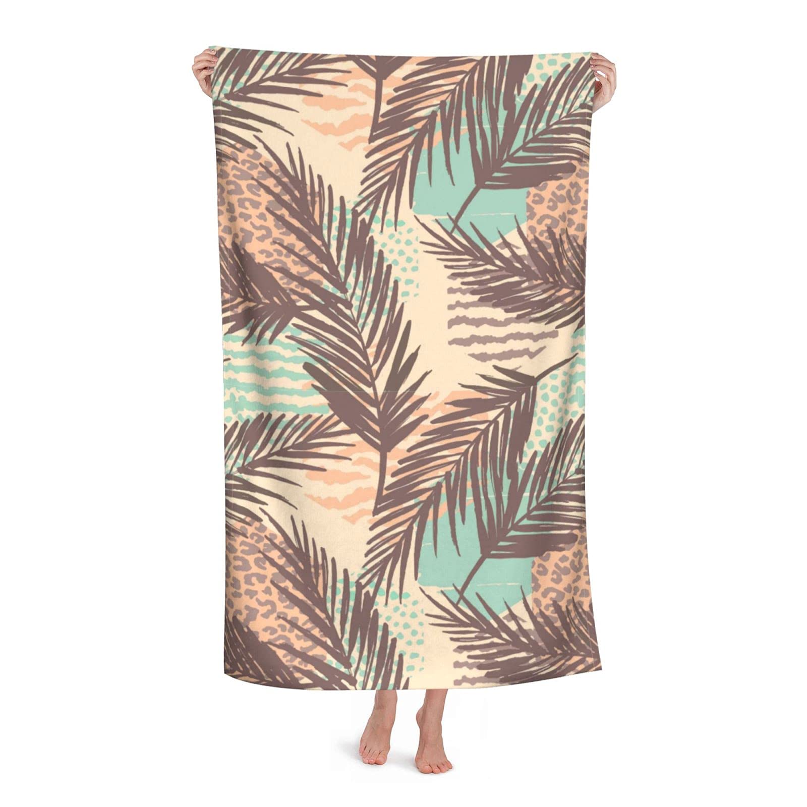 LSRCPD Art Animal Background Leaves Beach Towel Highly Absorbent Microfiber Beach Blanket Soft Bath Towels 80 x 130 cm