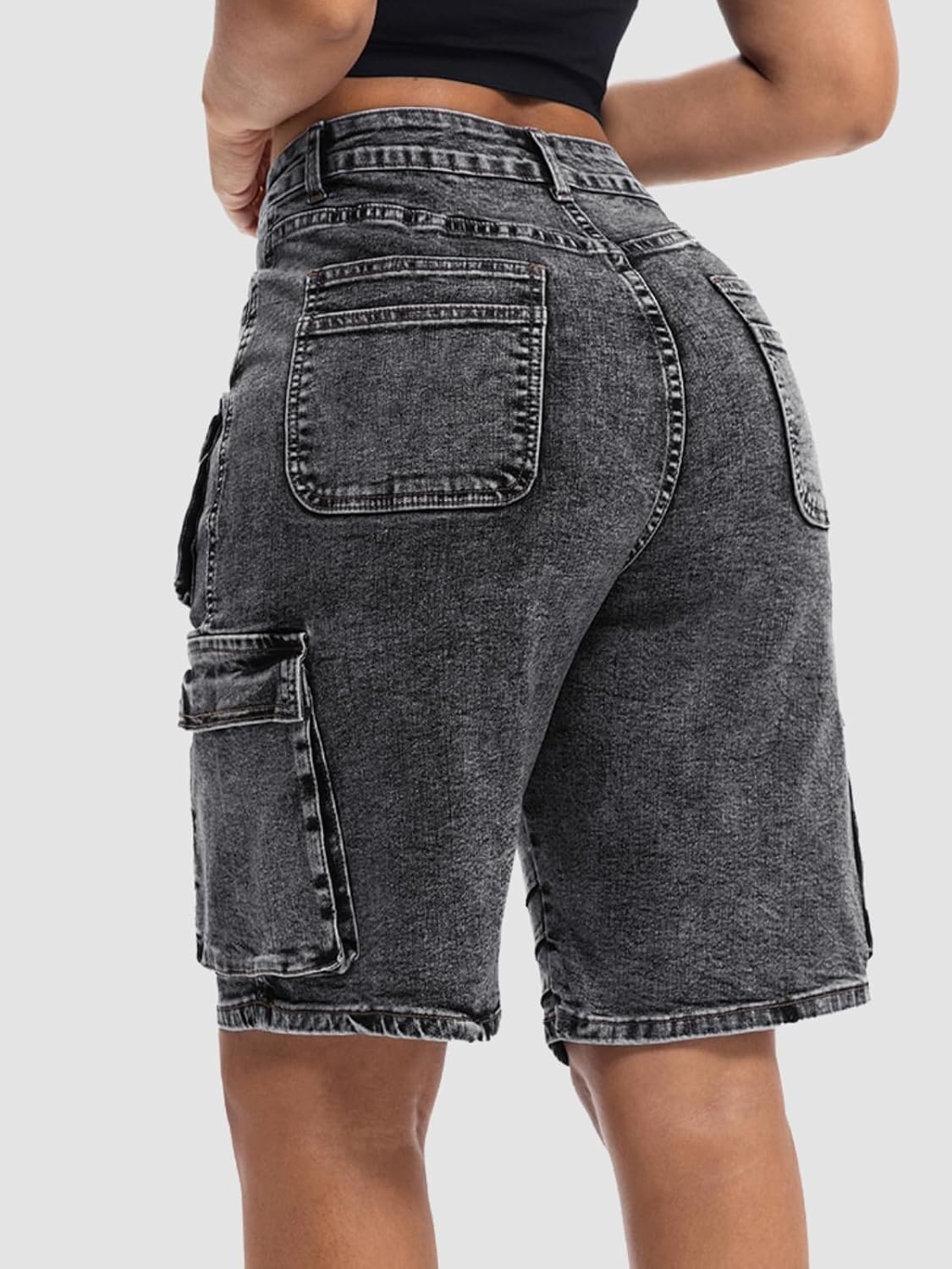 Women Summer Denim Shorts High Waisted Straight Leg Casual Cargo Jean Jorts with Pockets