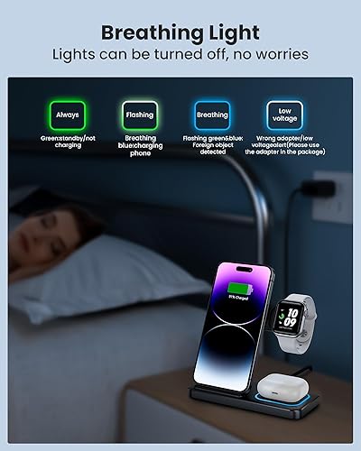 Miniatura 7 de DUMTERR Cargador inalámbrico 3 en 1 para iPhone 15141312, estación de carga inalámbrica para dispositivos Apple, soporte de carga para Apple Watch