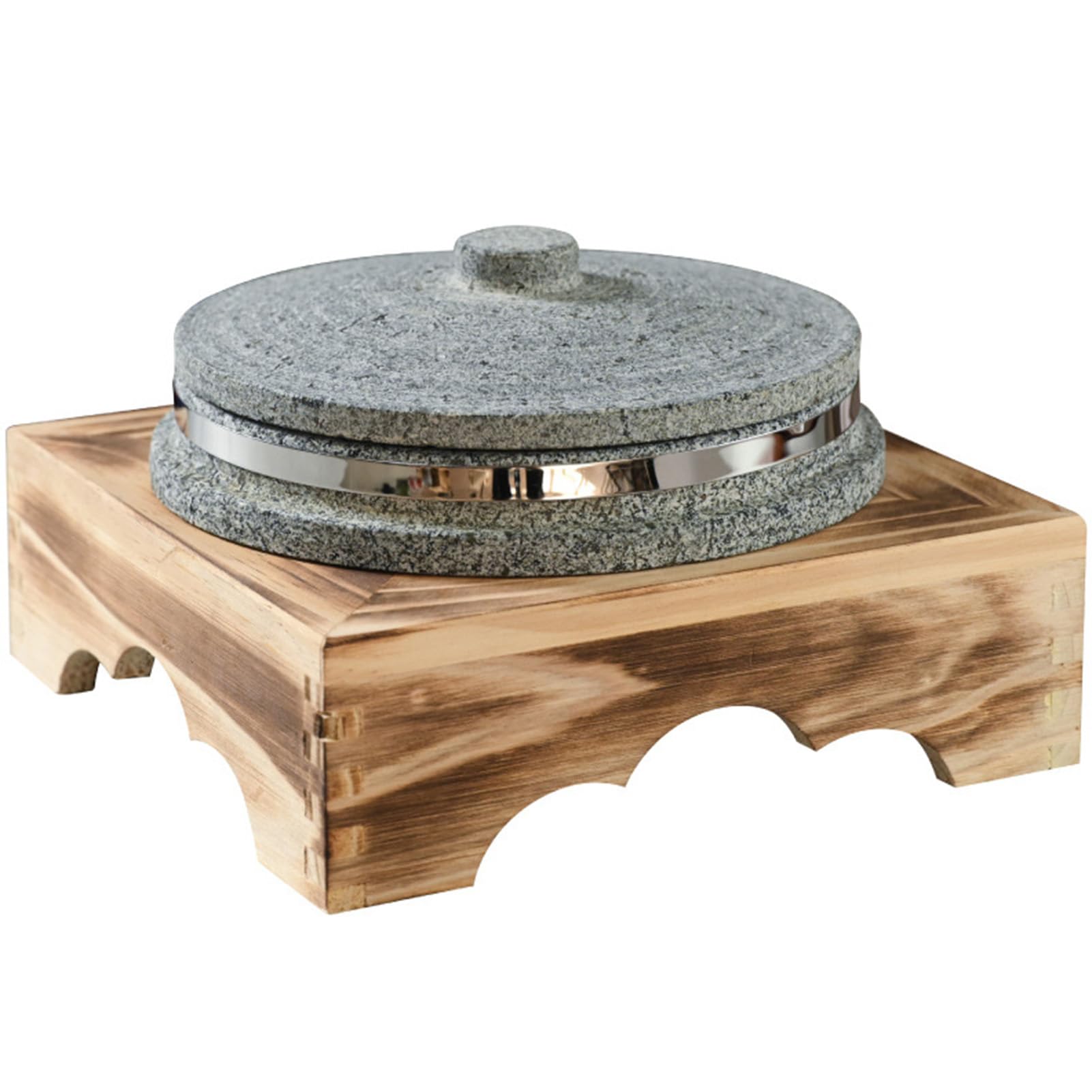 Photo 1 of FENNVV Bibimbap Bowl with Lid, Korean Stone Bowl Cooking Pot with Wood Tray, Natural Stone Bowl Hot Pot for Korean Restaurants, Soup, Rice, Stew,18cm/7.1inch