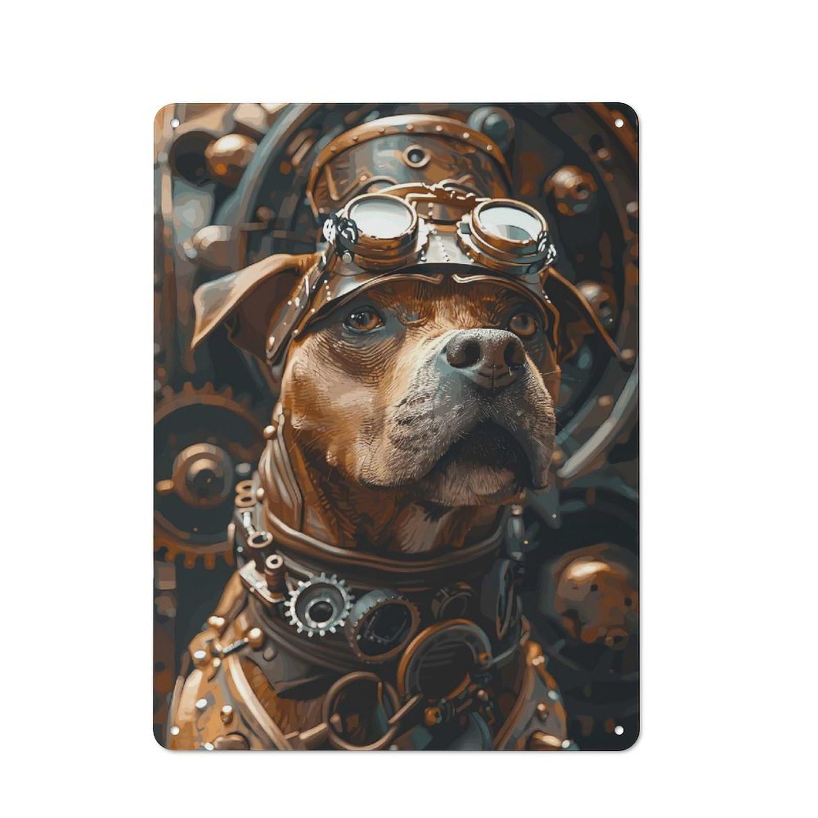 Junmoney Steampunk Dog Terrier Rustic Metal Plaque 40X30cm For Lounge Or Reading Corner, For Home Office, Studio And Craft Room Walls