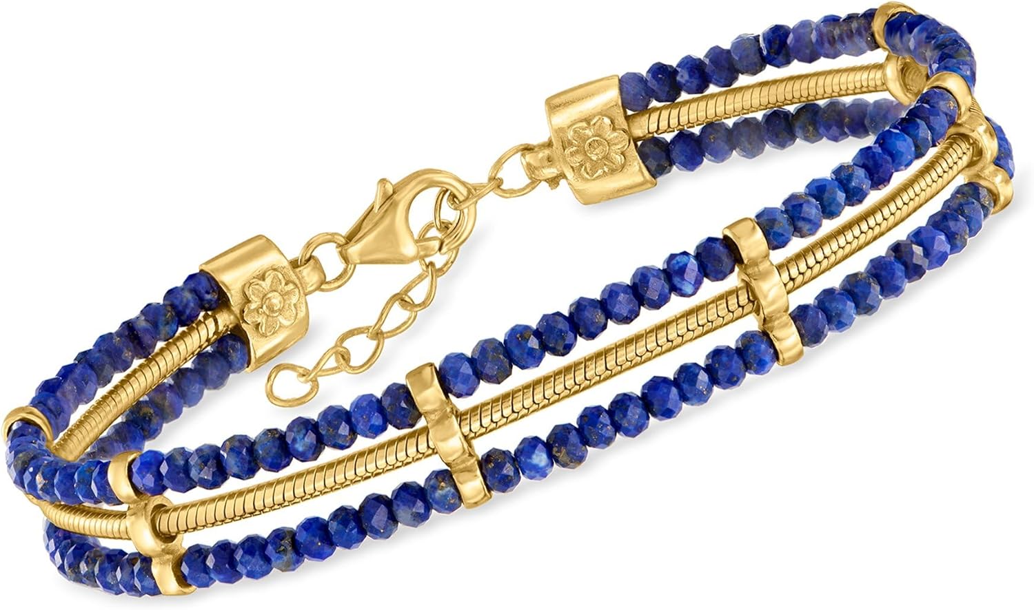 Ross-Simons Lapis Bead and Snake-Chain Bracelet in 18kt Gold Over Sterling. 7 inches