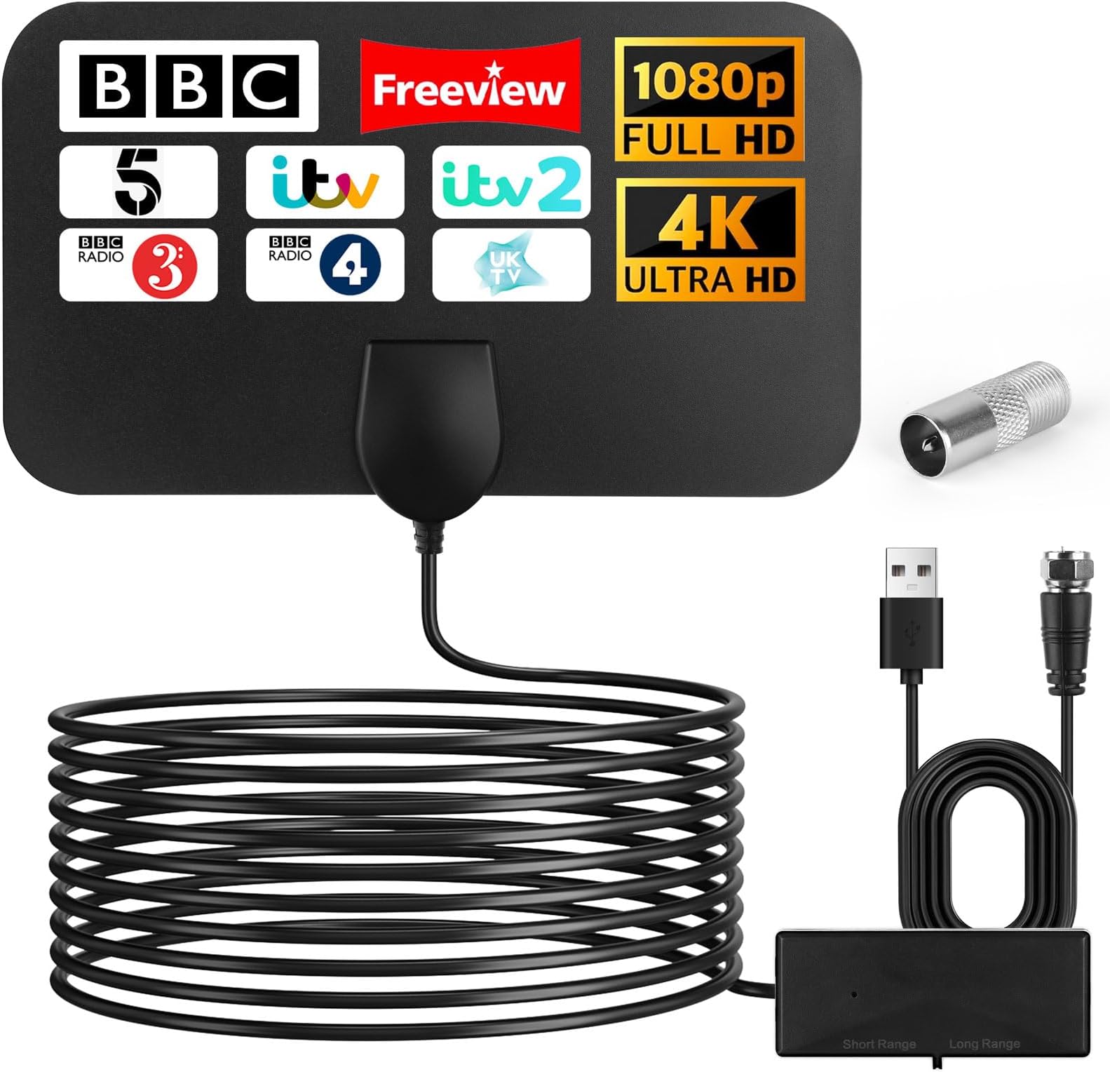 Texliney Indoor TV Aerial, Upgraded TV Aerial Digital TV Aerial Indoor with Booster 250+ Long