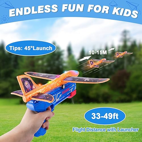 Miniatura 8 de Fuwidvia Paquete de 6 juguetes de lanzamiento de aviones, juguetes de avión de espuma LED para niños, juguetes voladores de avión al aire libre para