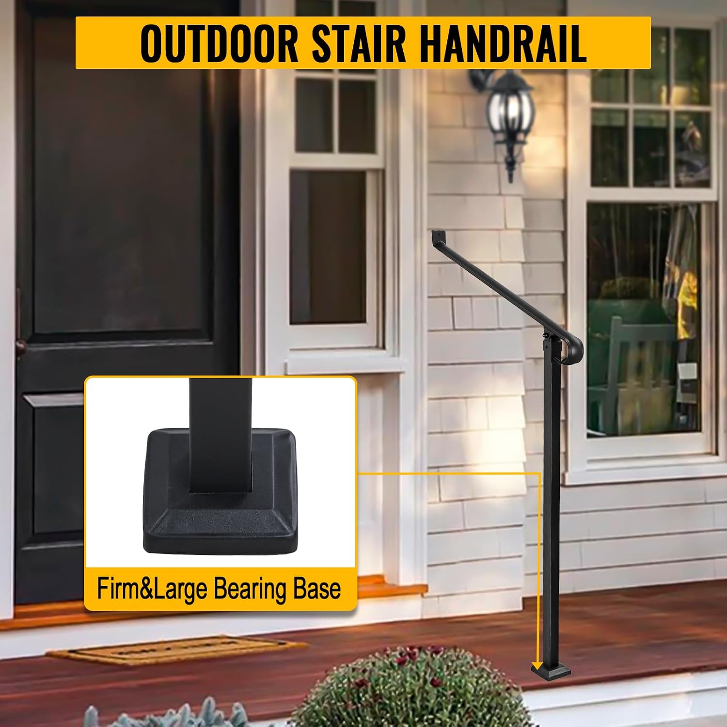 Outdoor Stair Railing, Handrails for Outdoor Steps with Installation Kit, 1-2 Step Handrail Fit for 0 to 2 Steps, Mattle Black Wrought Iron Handrail Stair Rail