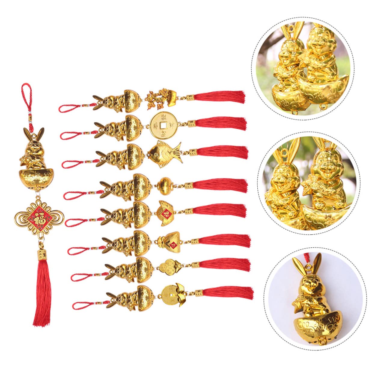 18 STK Häschen-anhänger Chinesische Neujahrsquaste Feng-Shui-Ornament Sternzeichen-Kaninchen-hängeornamente Chinesische Glücksquaste Bonsai Hängender Hase Bonsai-anhänger Polyester TOPBATHY