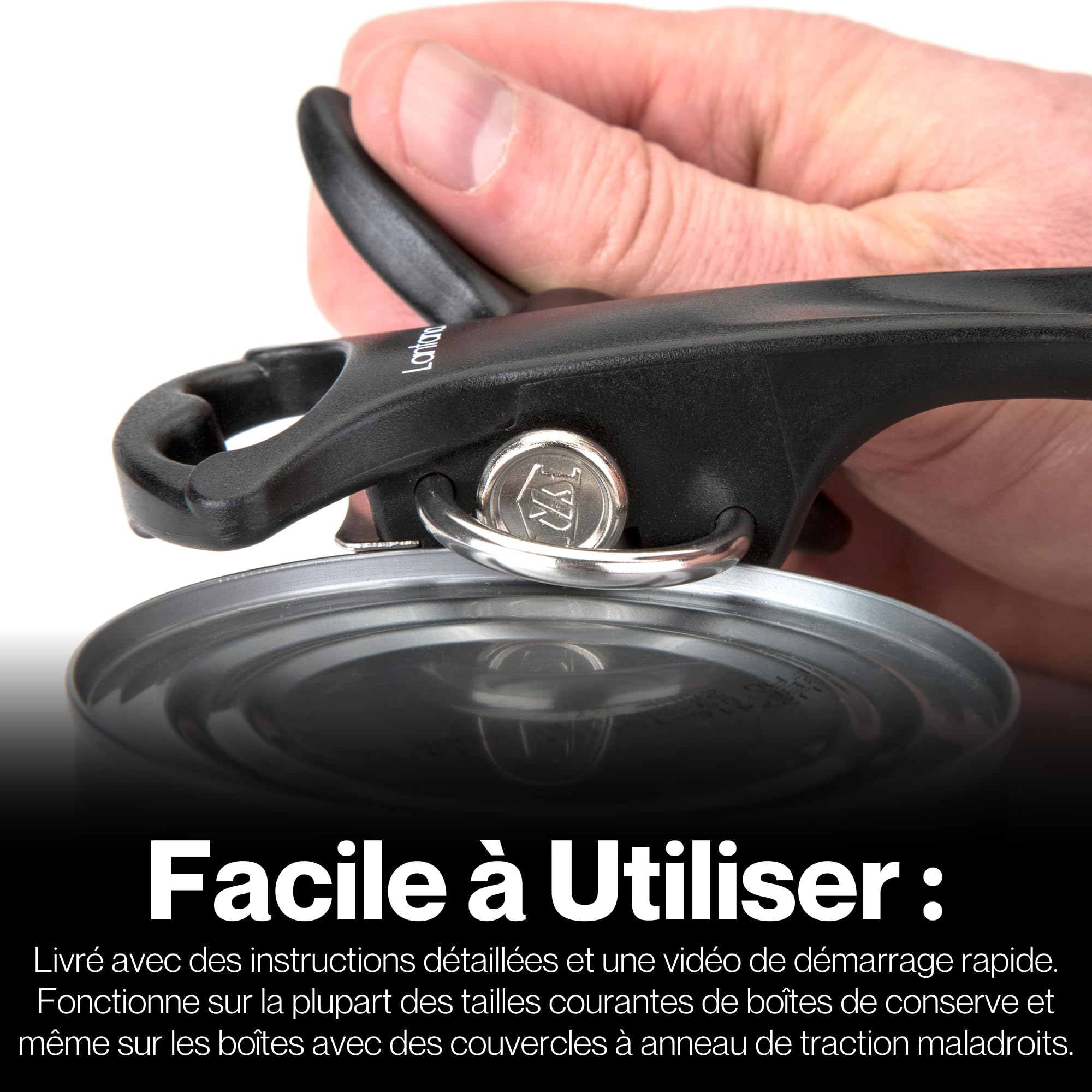 Lantana Ouvre-boîte/décapsuleur 2 en 1 noir acier inoxydable ouverture manuelle sans danger découpe latérale