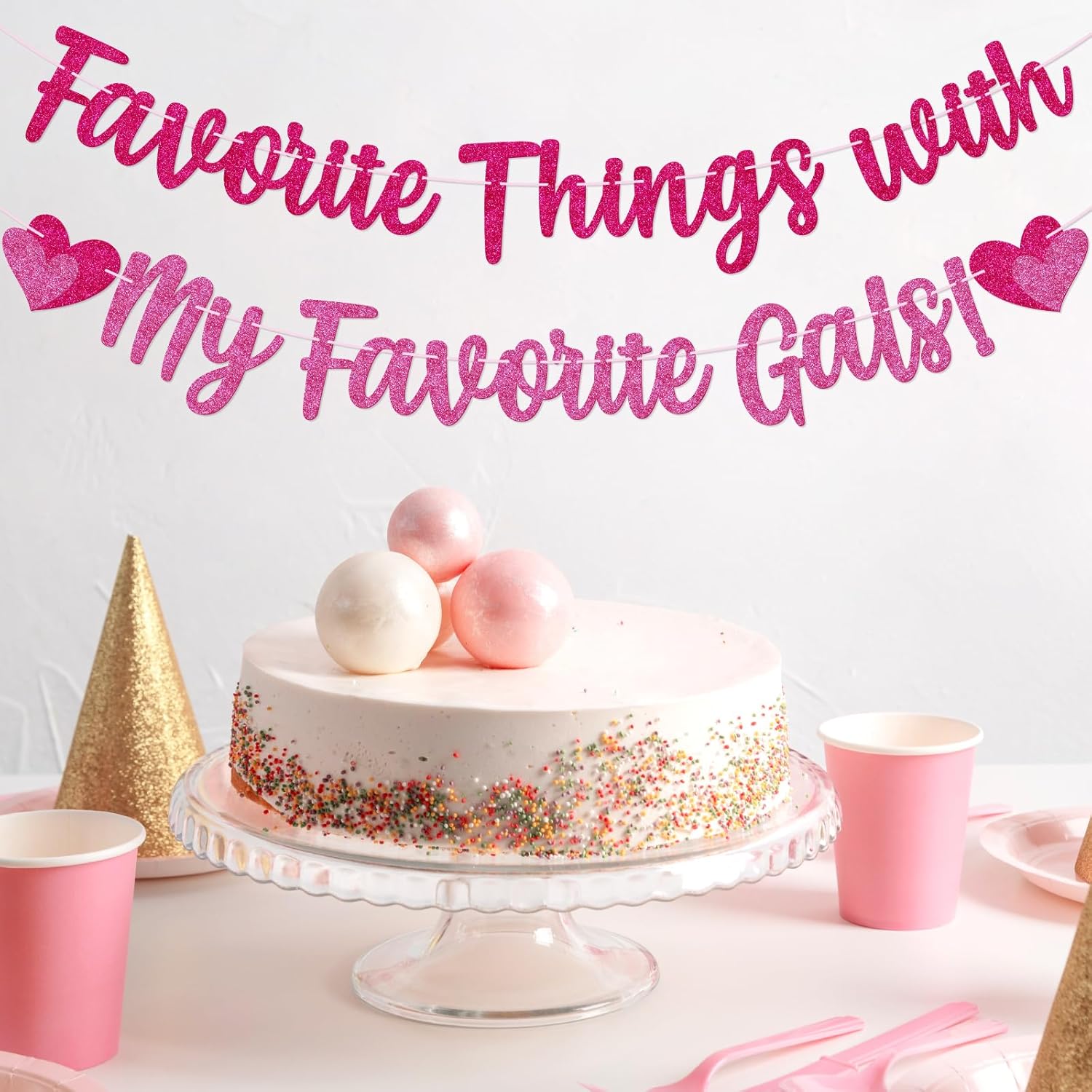Galentine's Day Banner - Favorite Things Party Decor - Galentines Girls Night Party Decorations - Valentine's Day Party Sign - Pink Glitter