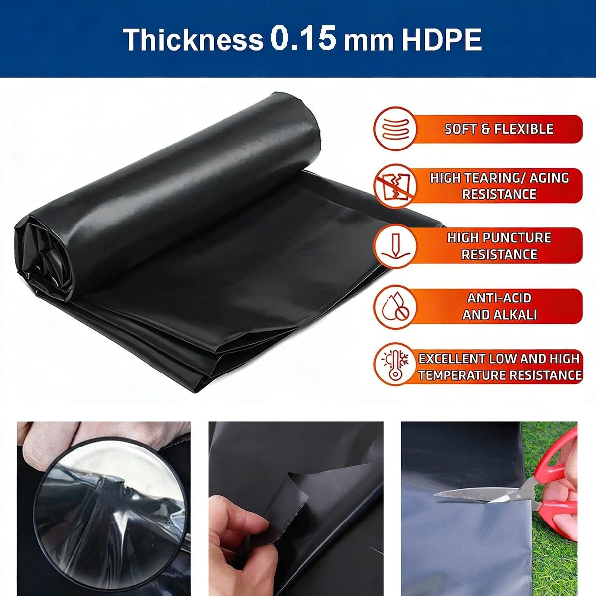 HDPE Teichfolie 0,15 mm Stärke, Fisch und Pflanzenfreundlich Teichplane