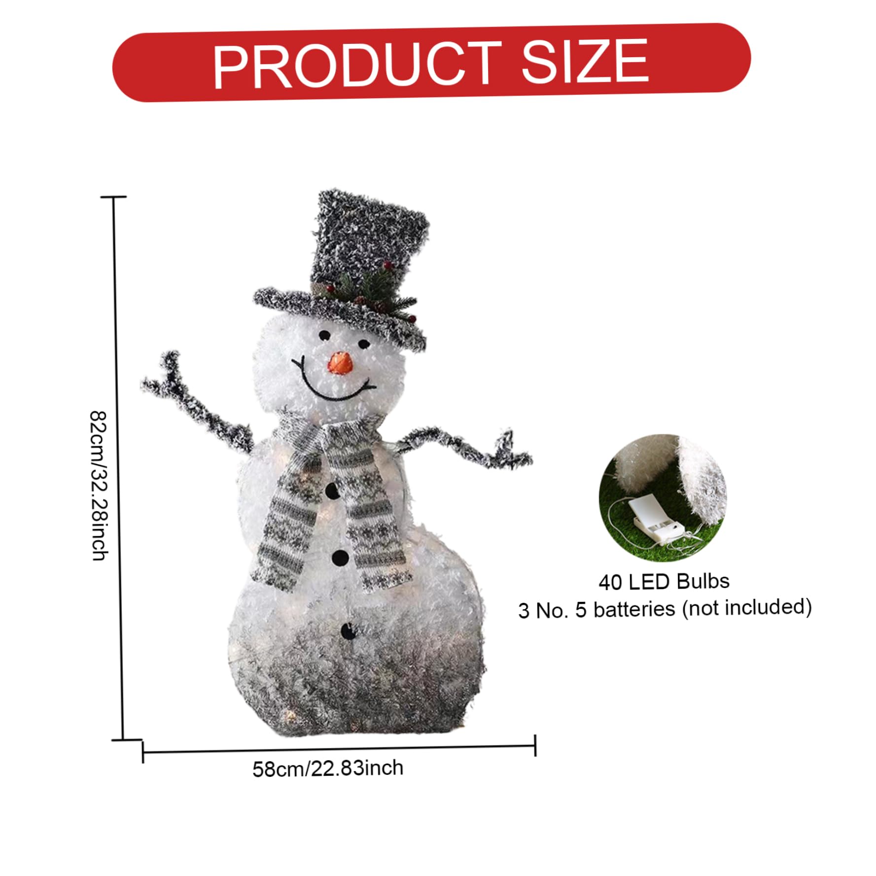 Muñeco de Nieve Iluminado de 4, 5 Pulgadas con 40 Luces LED, decoración de muñeco de Nieve cronometrado y Plegable, con Sombrero y Bufanda para Navidad al Aire Libre, decoración