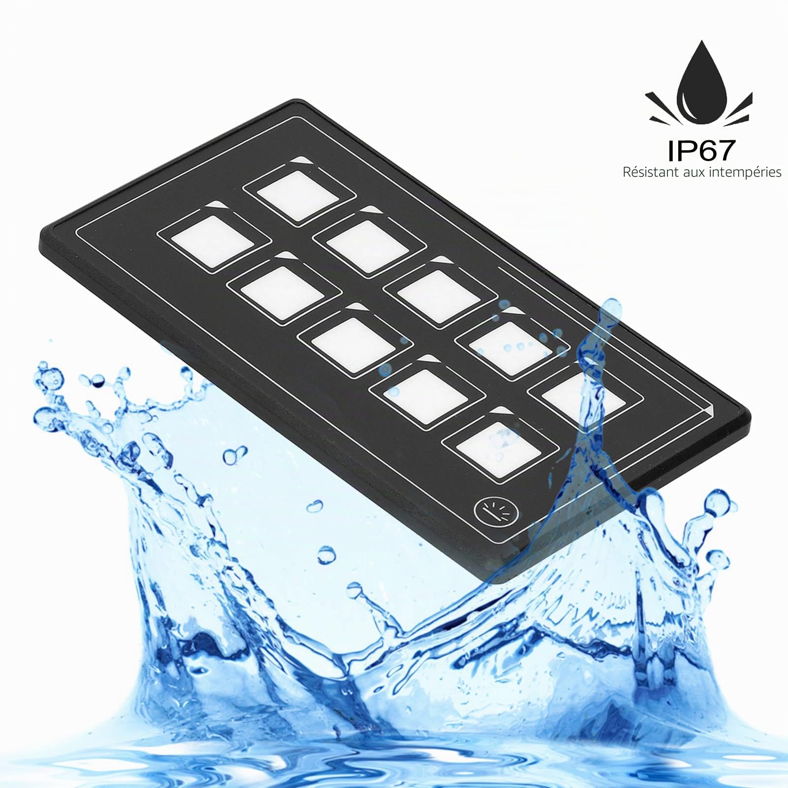 Panneau de Commutateur de Commande, Panneau de Commutateur de Commande à Membrane 10P Contrôle D'application Bluetooth avec Module de Rétroéclairage LED Tactile PPTC Intégré pour Bateau de Camping-car