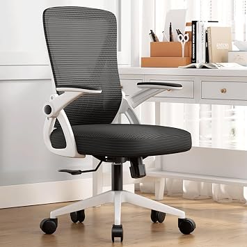 Office Gaming Computer Desk Chair with Adjustable Backrest and Comfy Mesh Armrests Ideal for Study Work Swivel Height Latex Cushion Perfect Offi Learned Black A