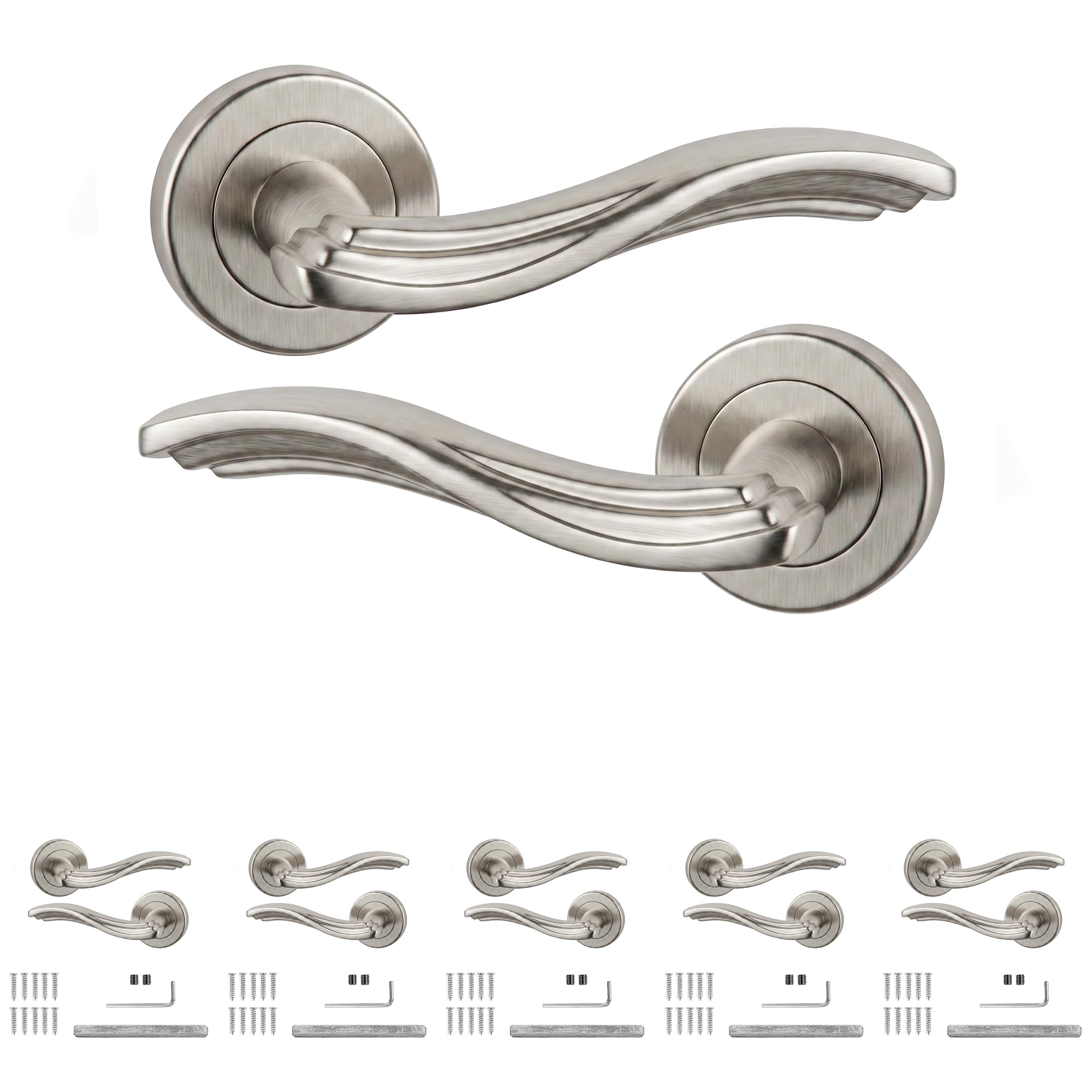 Decoranddecor Solace Satin Nickel Internal Door Handles 6 Pack