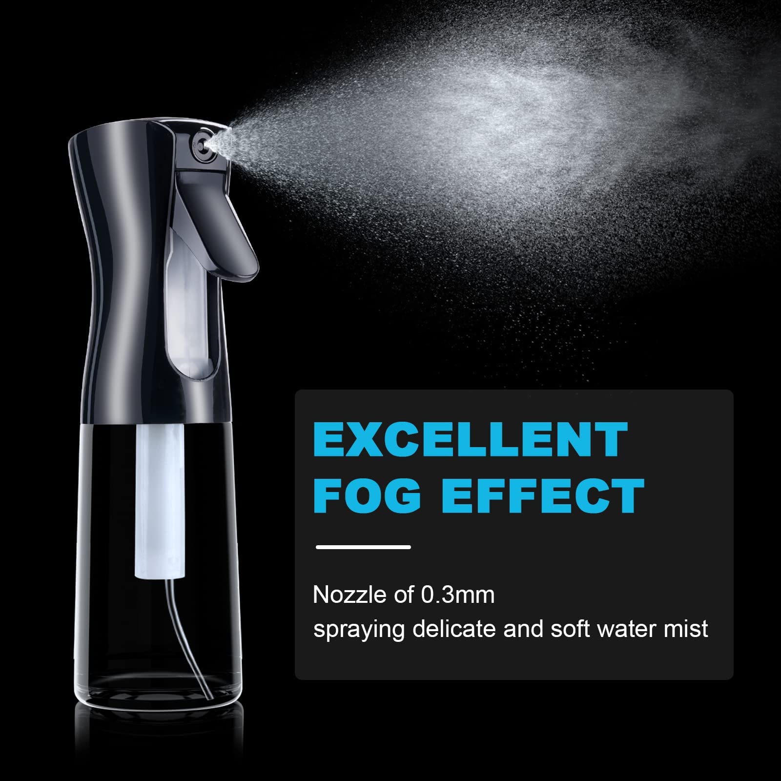 URAQT Bottigliette Spray, 200ML Spruzzino Nebulizzatore, Flacone Spray per Acqua Continua Vuoto Flacone Spray per Capelli per Acconciature, Piante, Animali Domestici, Pulizia (Copertina Nero)
