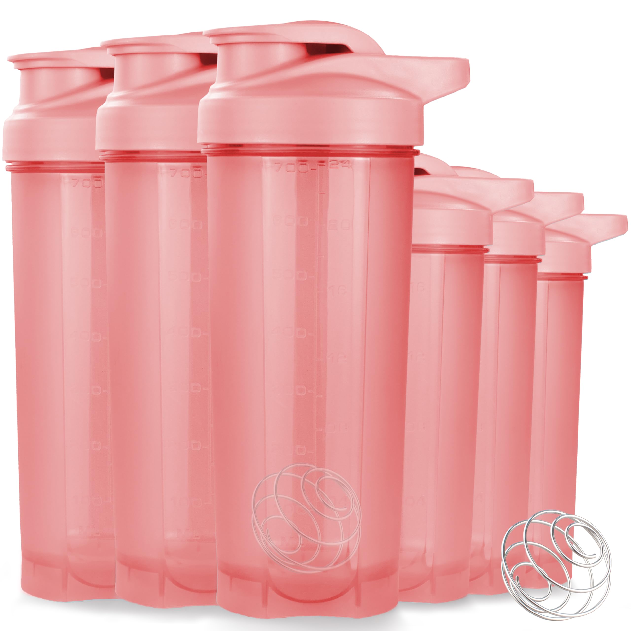 Paquete de 6 botellas mezcladoras de proteínas para mezclas de proteínas, vasos mezcladores para batidos de proteínas, 3 piezas de 24 onzas y 3 piezas de 20 onzas (rosa)