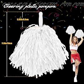 Faxco 12Pack Plastic Pom Poms Cheerleading Pom Poms Sports Dance Cheer Plastic Pom Pom for Rooters,Cheering Squard,Cheering Team (White)
