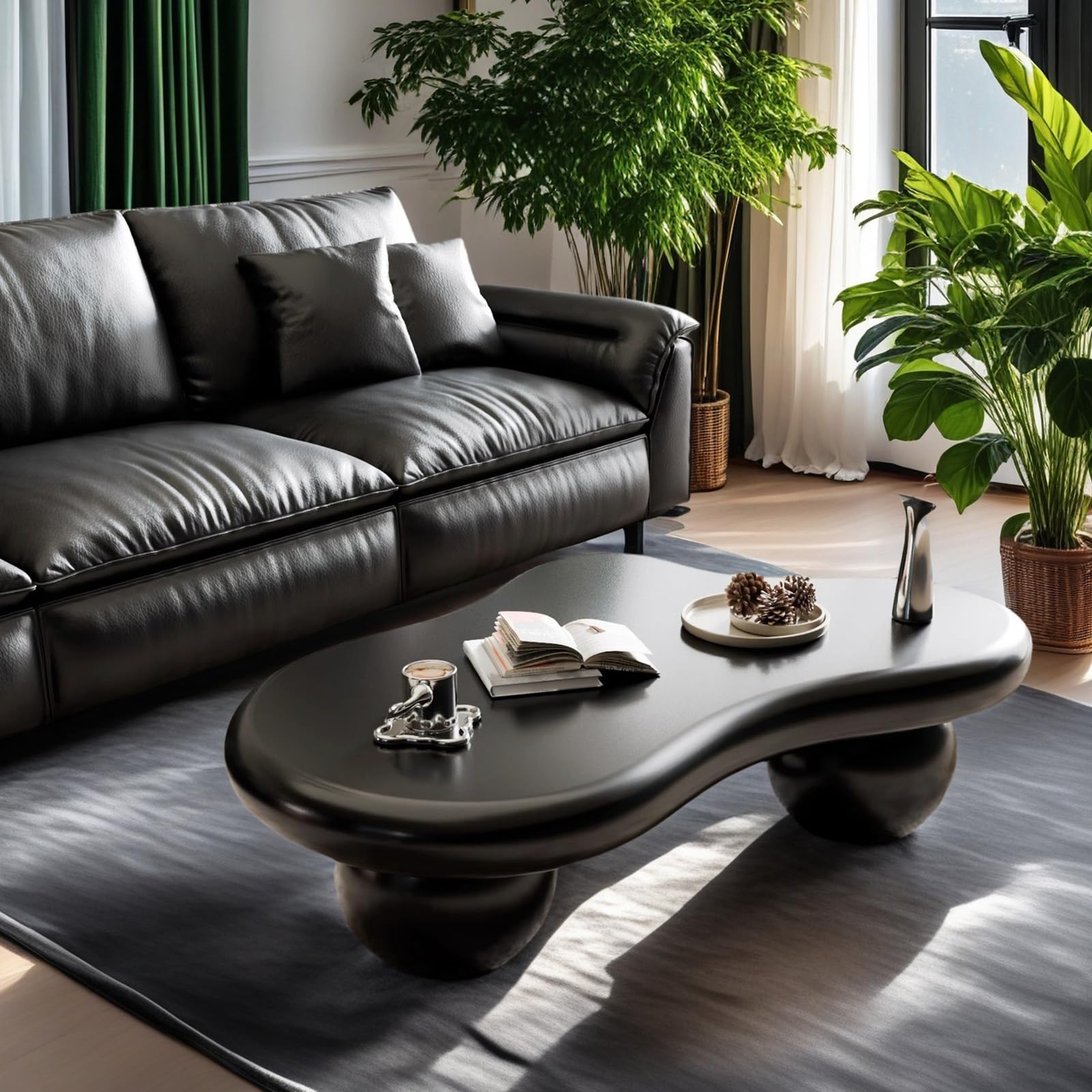 Drewniany minimalistyczny stolik kawowy, 3 nogi, nieregularny design, okrągły narożnik, stolik centralny do salonu, funky stolik pomocniczy, 100 cm, brązowe wykończenie