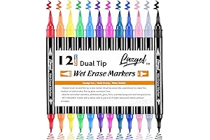 Lazgol Wet Erase Chalk Markers, 12 Assorted Colors, Dual-Tip Brush and Fine...