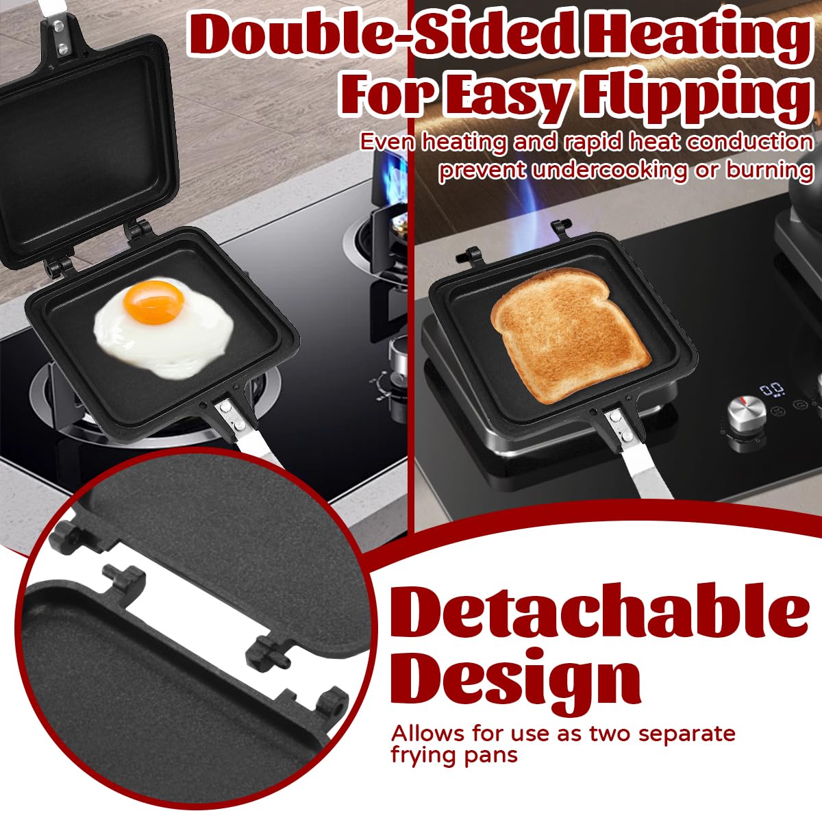 Pfanne Sandwich Maker Doppelseitig Bratpfanne Toastpfanne mit Hitzebeständigem Griff 35 x 15cm Camping toaster Sandwichmaker Tortillas Bratpfanne Panini Maker Pan für Frühstück Camping Outdoor