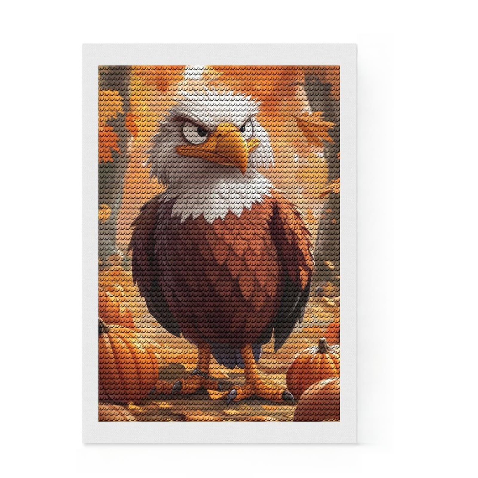 Junmoney Angry Eagle Illustration Round Drill Diamond Painting 8"x12", Mindful Craft Activity, Simple to Start, Bedroom Decor, Holiday Gift Idea