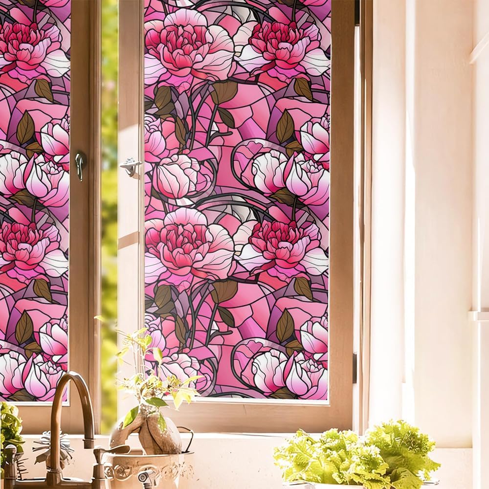 16“x118 Stained Glass Pink Double Side Window Films Art