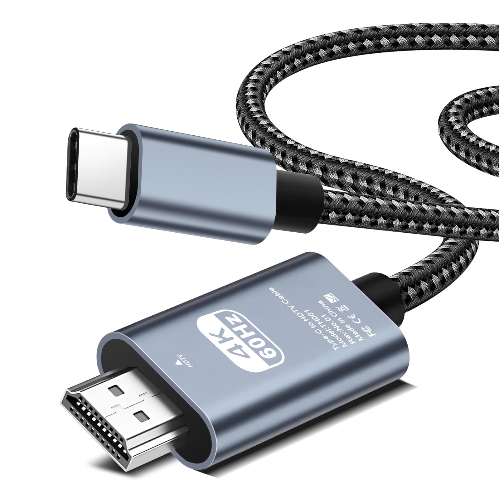 Câble USB C vers HDMI 4K60Hz T9 2 m tressé, adaptateur HDMI vers USB C, câble HDMI compatible avec iPhone 17/16/15 Pro Max, MacBook Pro/Air, iPad, Samsung S25/S24, Dell, Surface