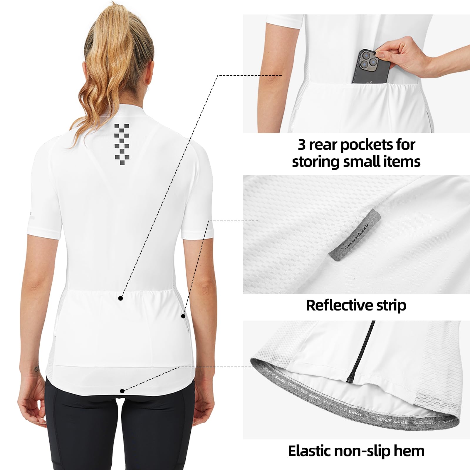 Santic Maillot Ciclismo Mujer Chaqueta Ciclismo Manga Corta Verano Camiseta Ciclismo Transpirable Secado rápido Reflectante Tops Ciclismo UPF50+