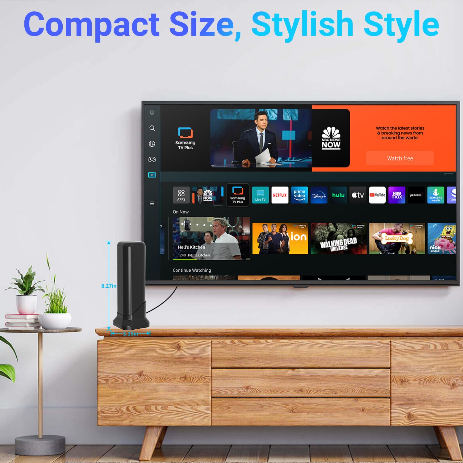 Antena de TV interior para Smart TV, antena digital HD 2025 para canales locales con recepción de largo alcance de 360° y base magnética fuerte, soporta 4K 1080p VHF UHF, fácil configuración y cable