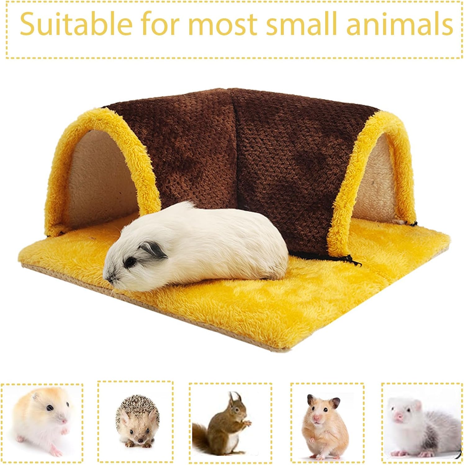 Dinhala Warm Small Animal Tunnel Hideout, Soft Guinea Pig Bed | Removable Hamster Hides & Tubes Cage Accessories for Sugar Glider Mouse Hedgehog Chinchilla