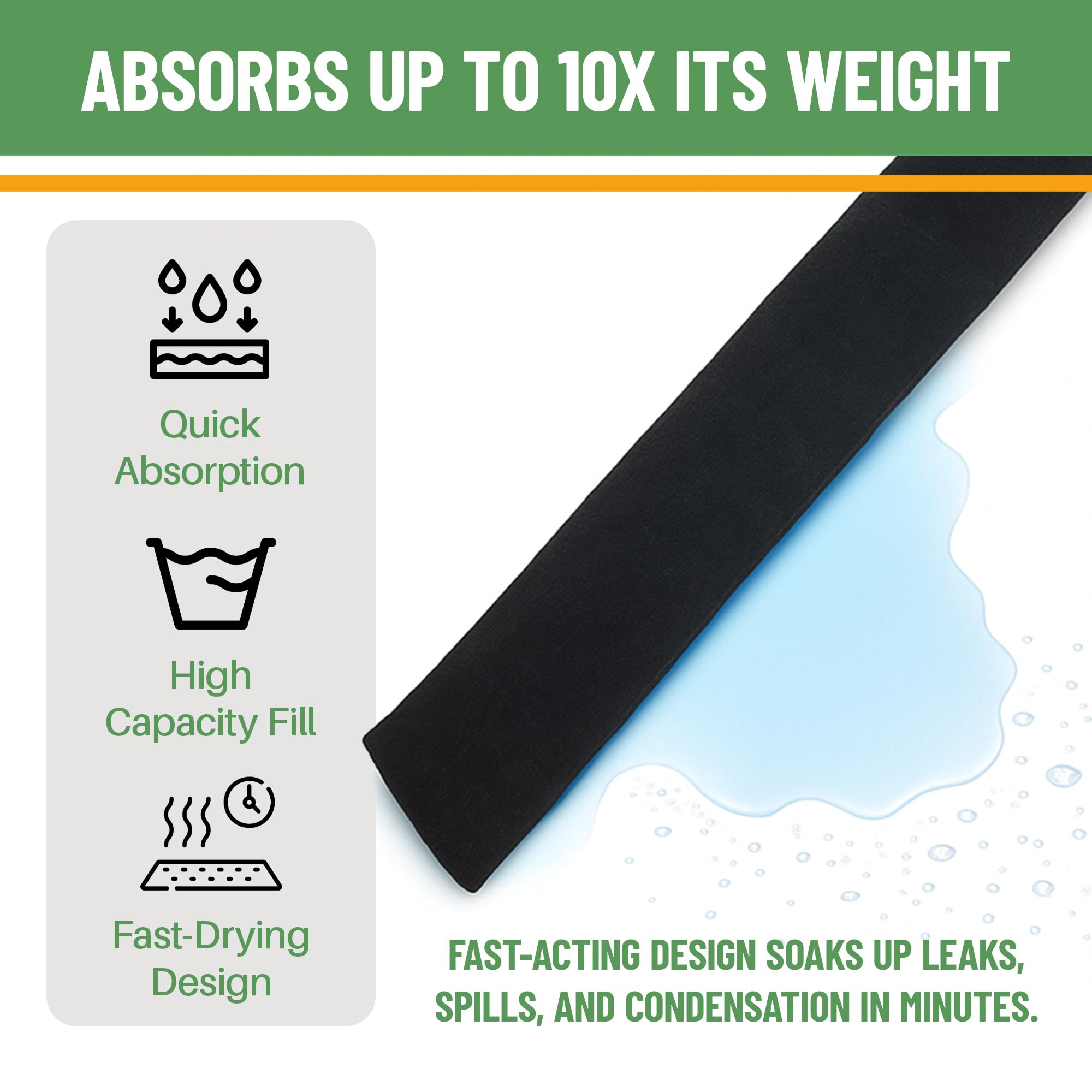 Evelots Water Absorber Snake Sock -2 Pack-Reusable Water Barrier - Absorbs 10 Times its Weight-Great for Leaks & Spills from Doors, Windows, Water Tank, Heavy Rain, Shower Tub-3 Feet Long