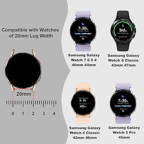 Vista 7 de CrocSee Stainless Steel Band Compatible with Samsung Galaxy Watch 7 6 5 4 40mm 44mm/Watch 6 Classic 43mm 47mm/Watch 4 Classic 42mm 46mm/Watch 5 Pro