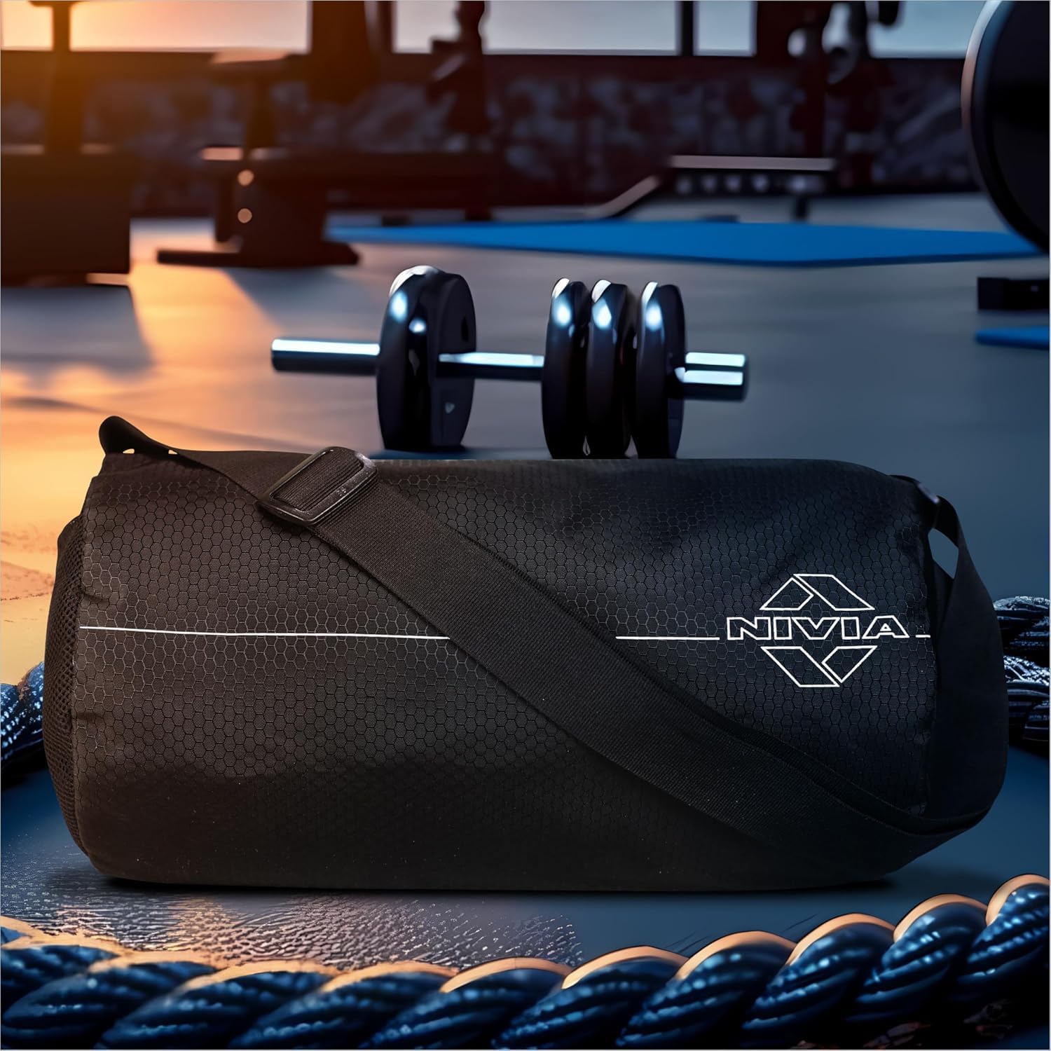 Nivia Basic Duffle Polyester Bag for Men & Women, Gym Bags, Adjustable Shoulder Strap, Side Mesh Pocket, Gym Duffle Bag (Black),Capacity-11 litres
