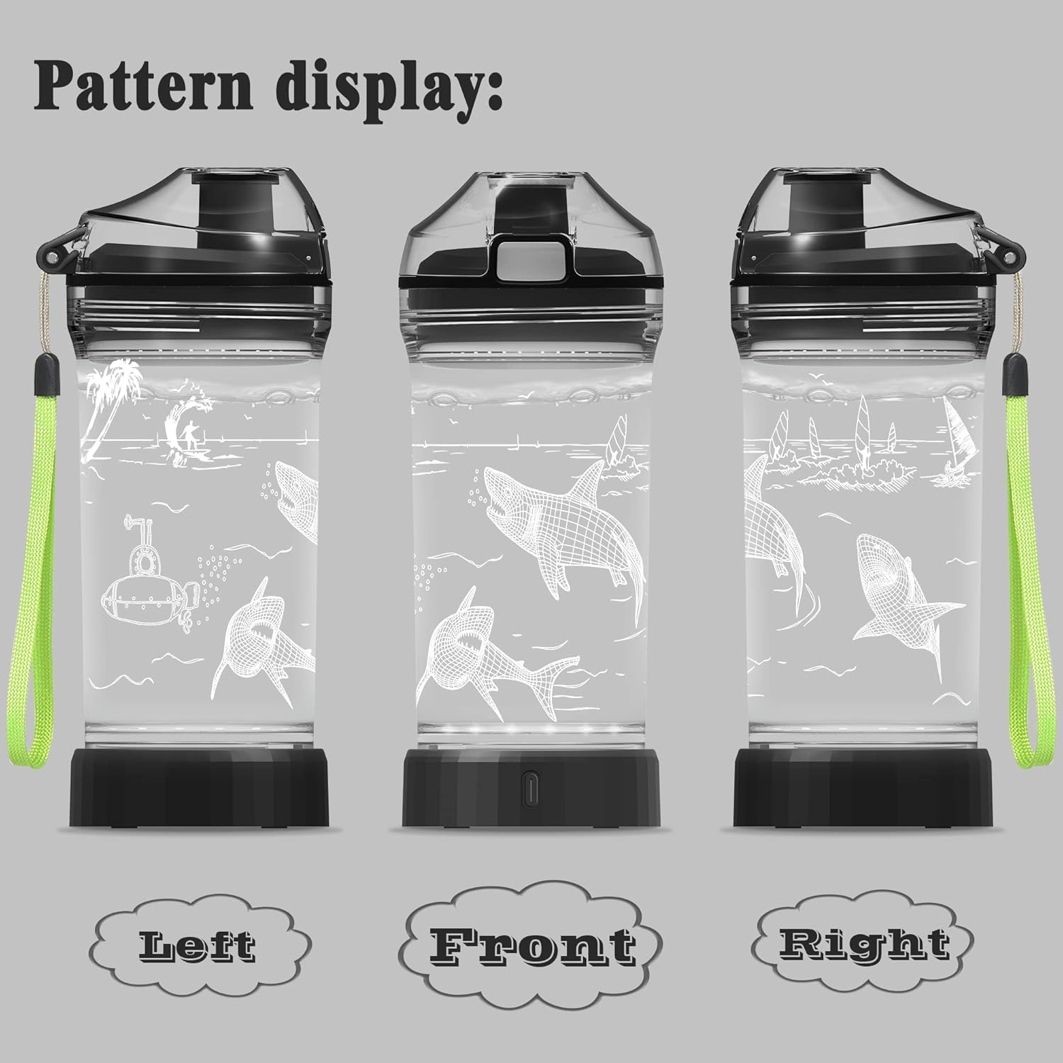 Ammonite Shark Kids Water Bottle with 3D Glowing LED Light - 14 OZ Tritan BPA Free - Creative Ideal Travel Cup Gift for School Kid Boy Child Holiday Camping Picnic - Image 4