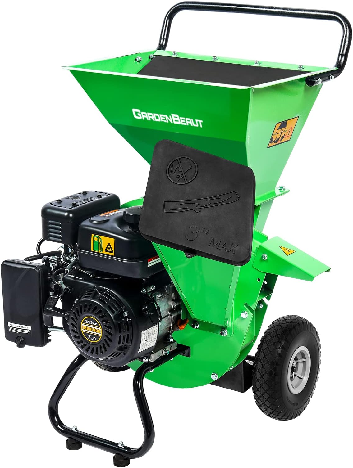 3 in 1 Wood Chipper Shredder Mulcher MF30, 7HP 212cc Heavy Duty Gas Powered, Max 3" Diameter Capacity for Wood, Limb, Leaves with Two Hoppers,4 Y-Hammers, Included Debris Bag