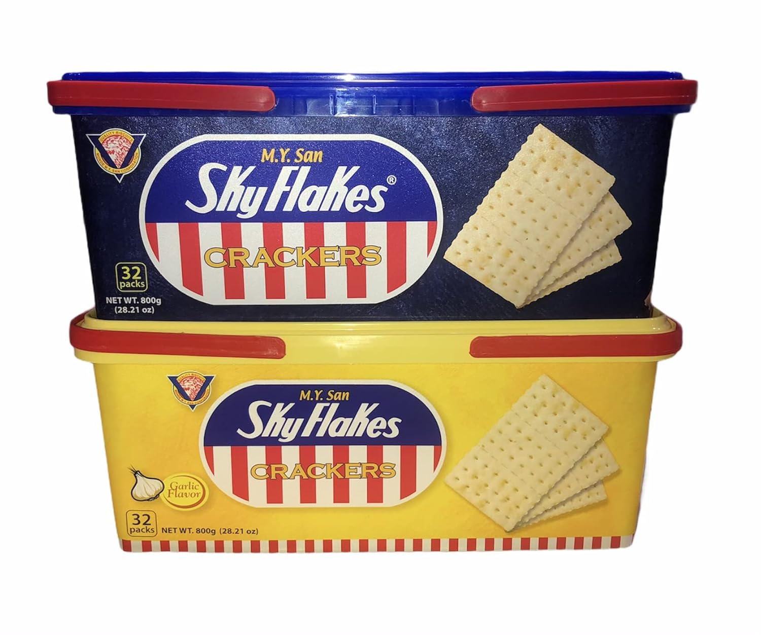 M.Y. San Skyflakes Crackers Original & Garlic Flavor, 32 Count (Pack of 2)