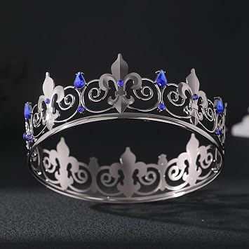King Crown for Men Medieval Black Blue Crystal Birthday Crowns Halloween