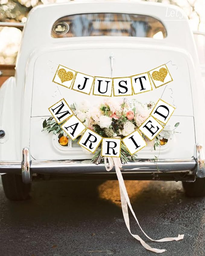 Wedding Banner Decorations: Just Married Garland for Outdoor Party & Bridal Photos