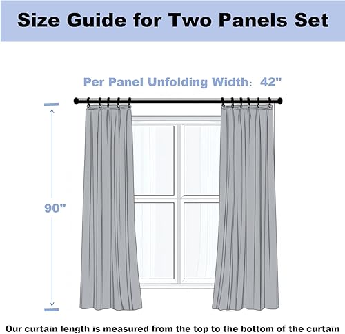 Miniatura 50 de Erosebridal Cortinas opacas de moda de los años 90, 30 % a 50 % para dormitorio, cortina de ventana con cinta de radio retro, tratamientos de Negro