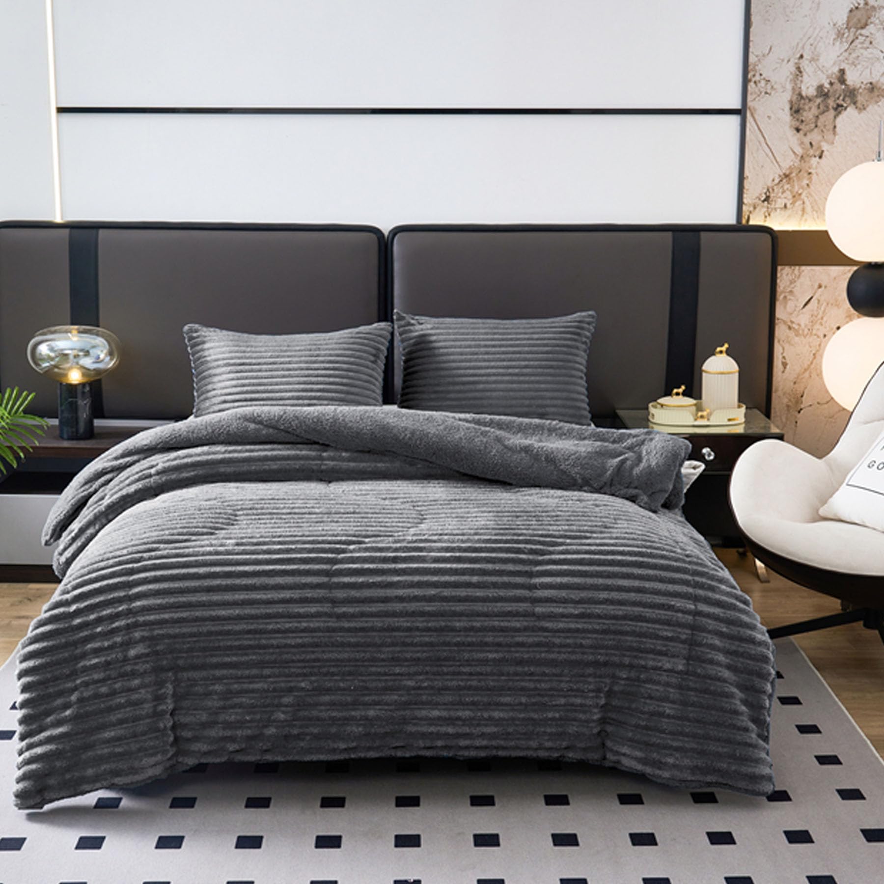 TIENDA EURASIA – Edredón Borrego Raya | Edredon | 100% Poliéster y Sherpa Polar Extra Suave | Edredones | Incluye Funda | Edredon Cama 135 | Edredon Cama 90 (Gris Oscuro, Cama 90/105 1 Funda)