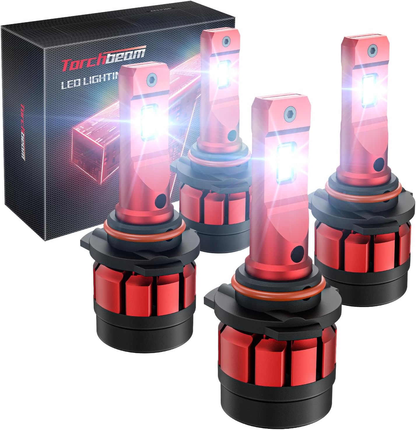Torchbeam 9005/HB3 9006/HB4 Light Bulbs, 56,000LM Super Bright 60W 6500K Xenon White Fog Light Bulbs with Fan, 9005 9006 Bulbs Long Lifespan Plug and Play, Pack of 4