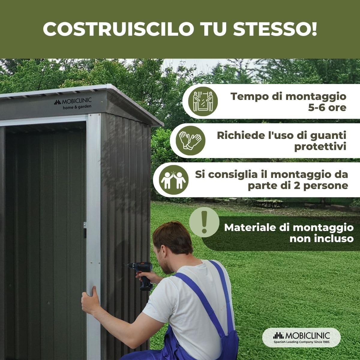 Mobiclinic®, Casetta da Giardino, Con Porta Scorrevole, 150 x 75 x 181 cm, Armadio da Esterno, Lucchettabile, Nomi, Tetto spiovente, 1.4 m², Custodia Sicura, Resistente, Grigio
