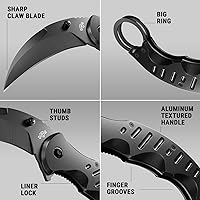 Vista 6 de Tactical Spring Assisted Pocket Knife - Karambit Folding Knives for Men - Folding Sharp Tiger Claw Blade - Best Combat Tool for Hunting Military 1
