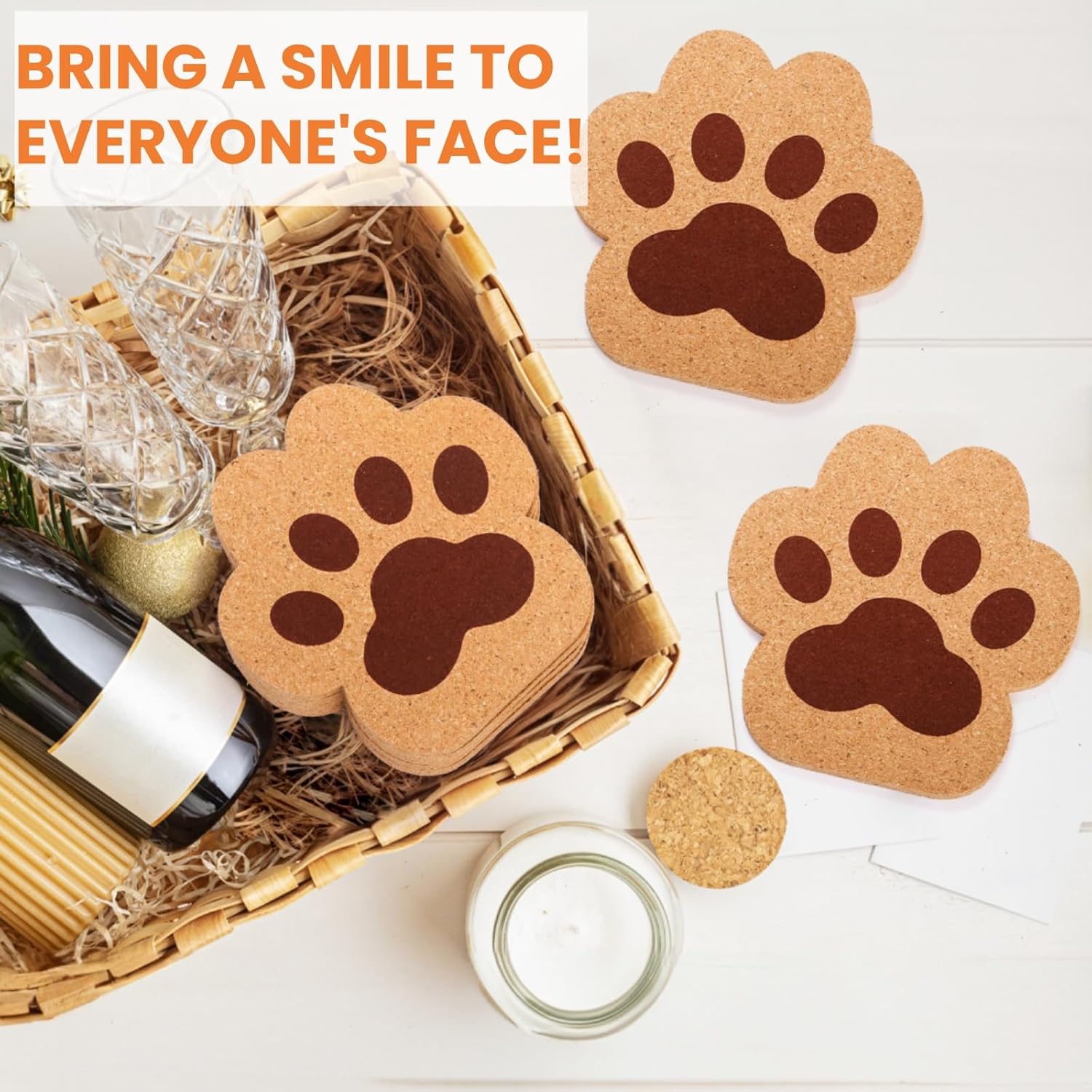 12 Pack Cork Coasters for Drinks, 4.7" Absorbent Cup Mat Set, Heat Resistant Kitchen Coasters, Reusable Cat Paw Shape Table Protection Trivet for Glasses Mugs, Room Decor, Housewarming Gifts - Image 5