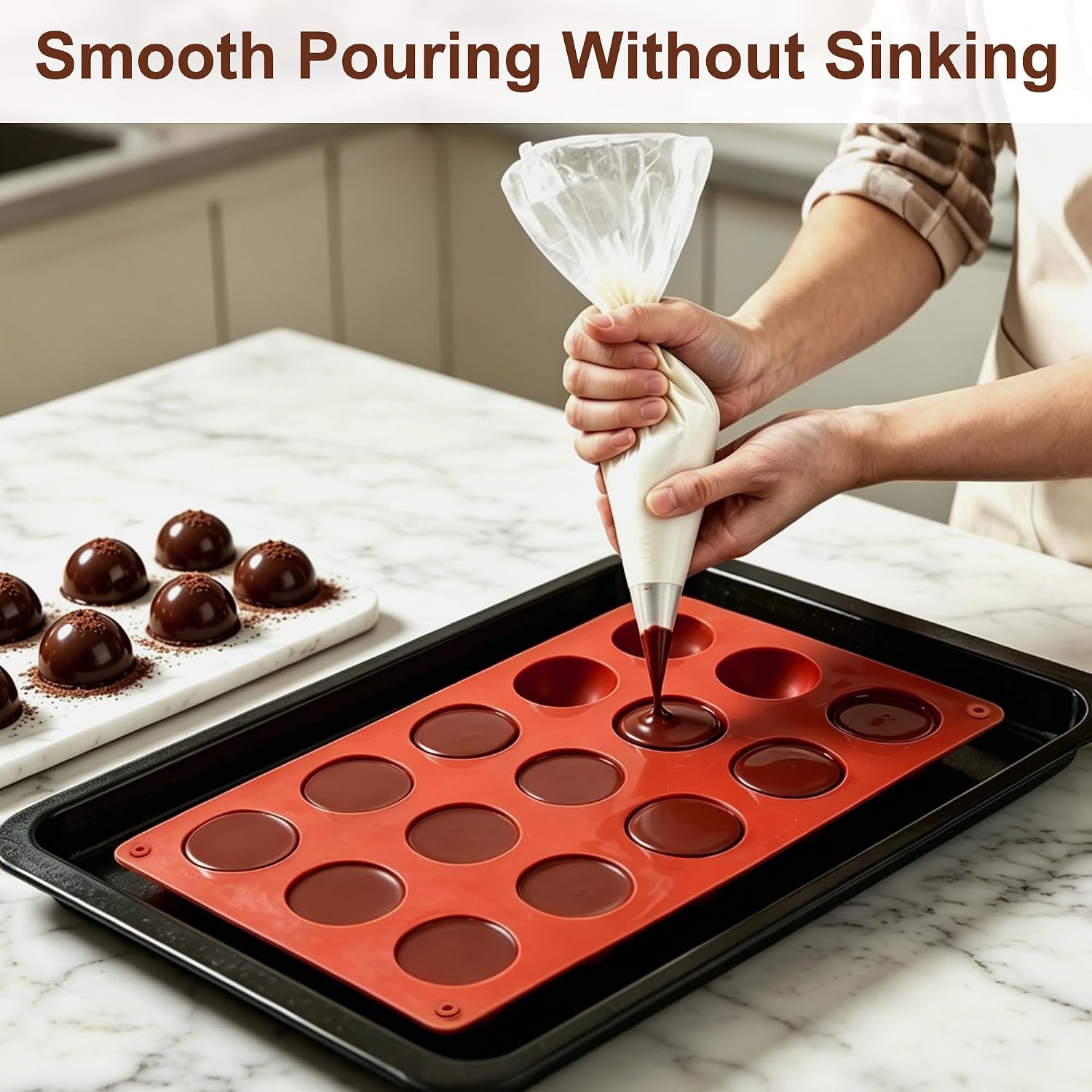 HOOMIL Silicone Chocolate Molds, 15-Cavity Half Sphere, 1.5 Inch, 2 Pack