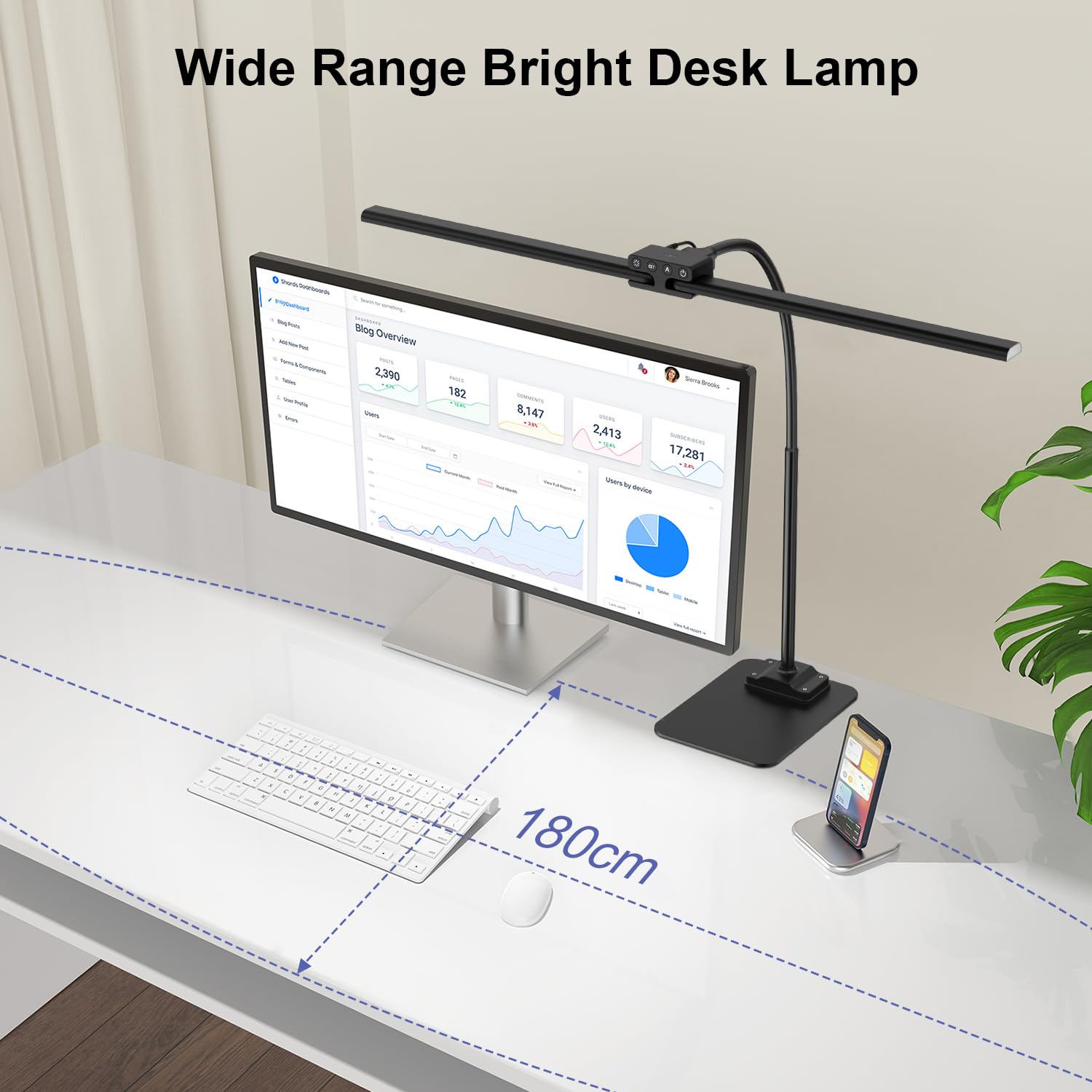 EppieBasic Desk Lamp with Base, 24W Led Double Head Desk Lamp for Home Office Eye-Caring Architect Task Lighting - Image 2