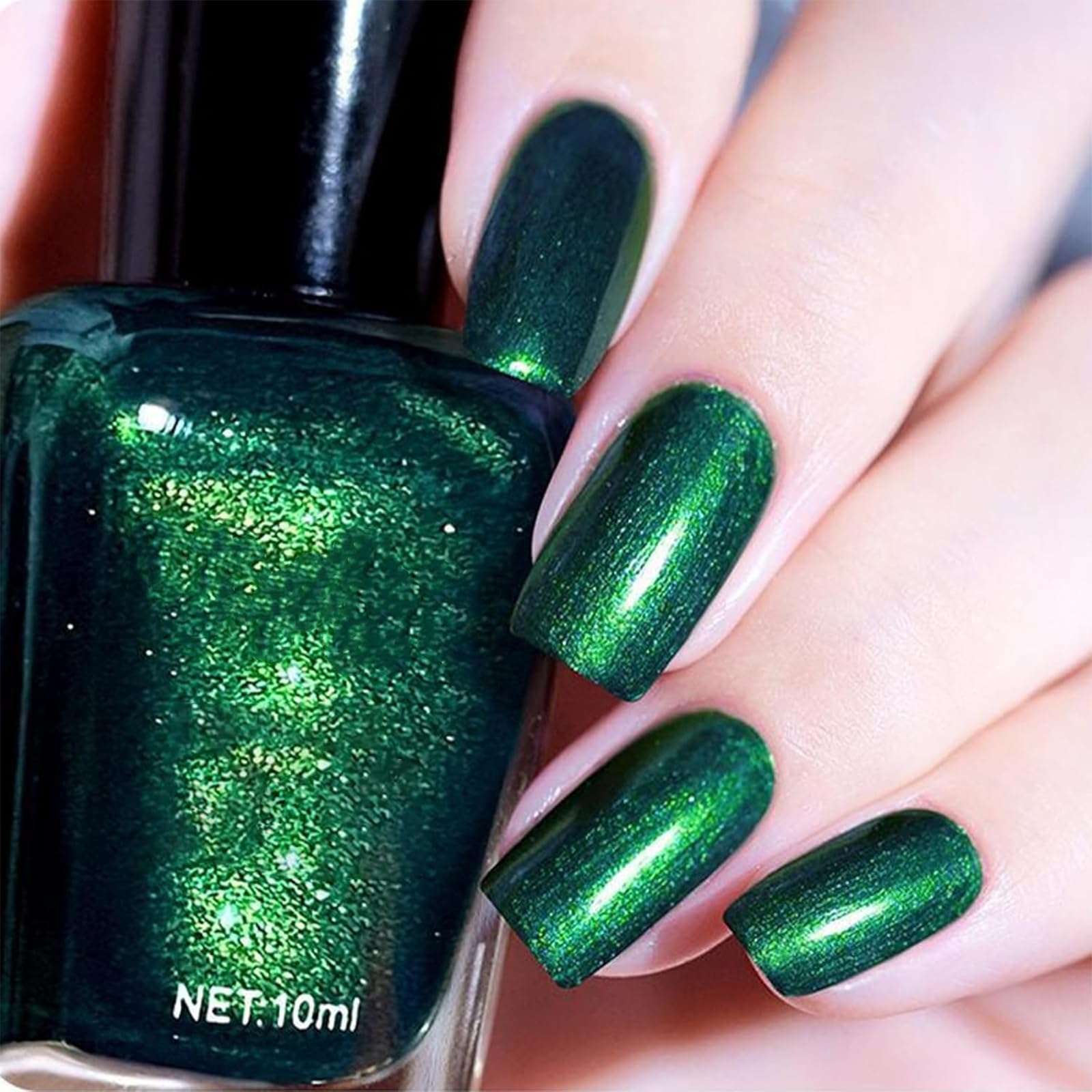 COSMOO Dark Green Nail Polish, 12ml Deep Green Quick Dry Nail Lacquer, Green Shimmer Art Varnish, 0.41 fl oz