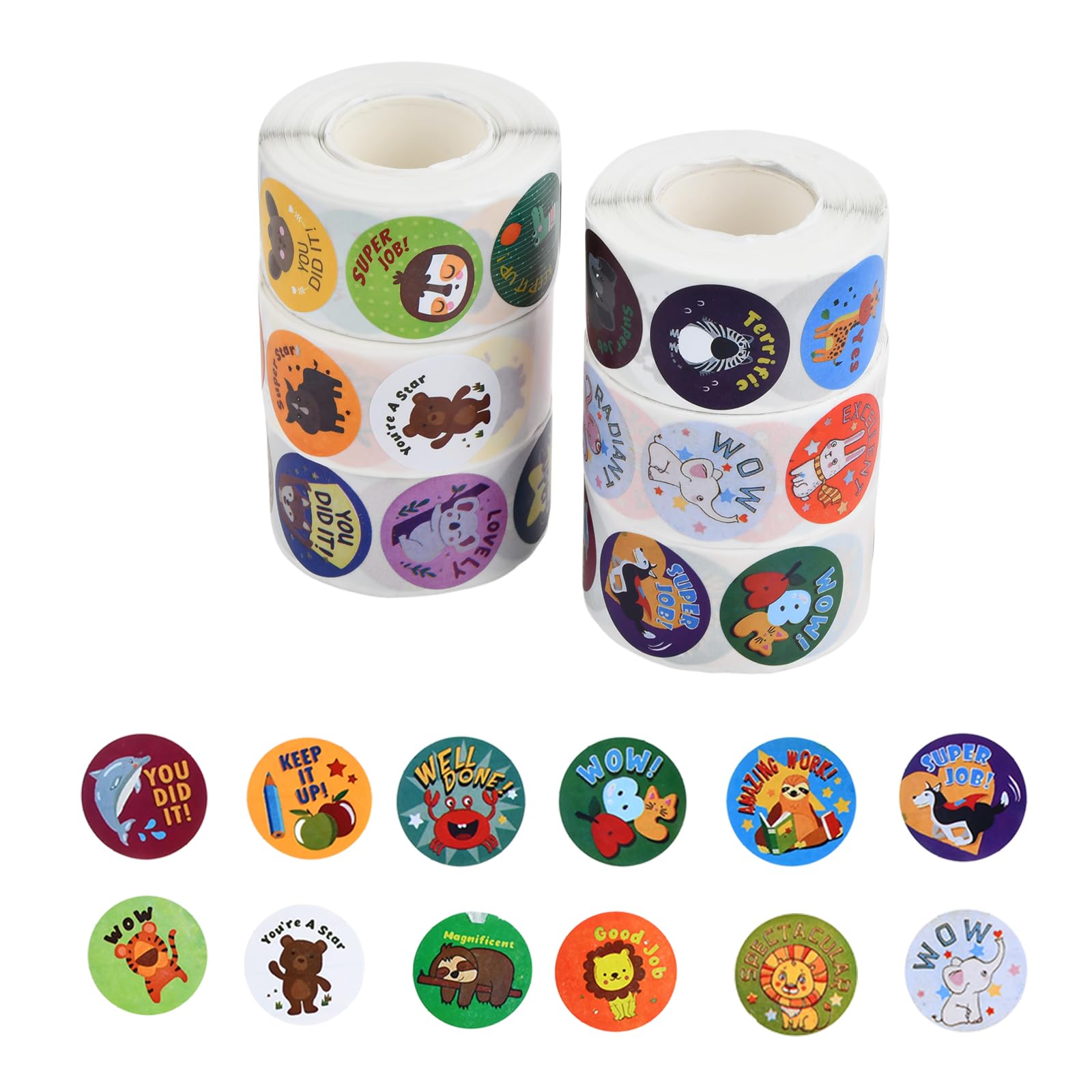 3000 Pcs Reward Stickers for Children, 6 Rolls Animal Kids Stickers in Cartoon Designs, Motivational Well Done Stickers for Teachers Classroom Supplies, Potty Training & Parents