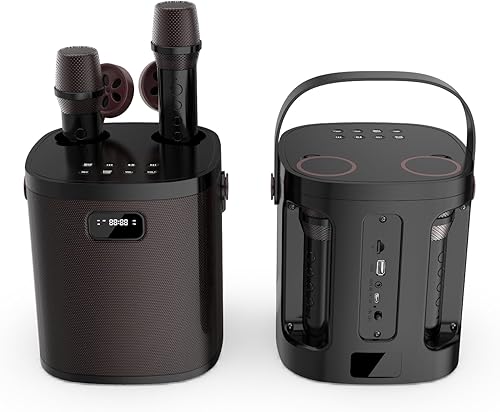 Miniatura 7 de Máquina de karaoke, altavoz Bluetooth portátil con 2 micrófonos inalámbricos ocultos, micrófono de karaoke simple de moda con sistema PA compatible